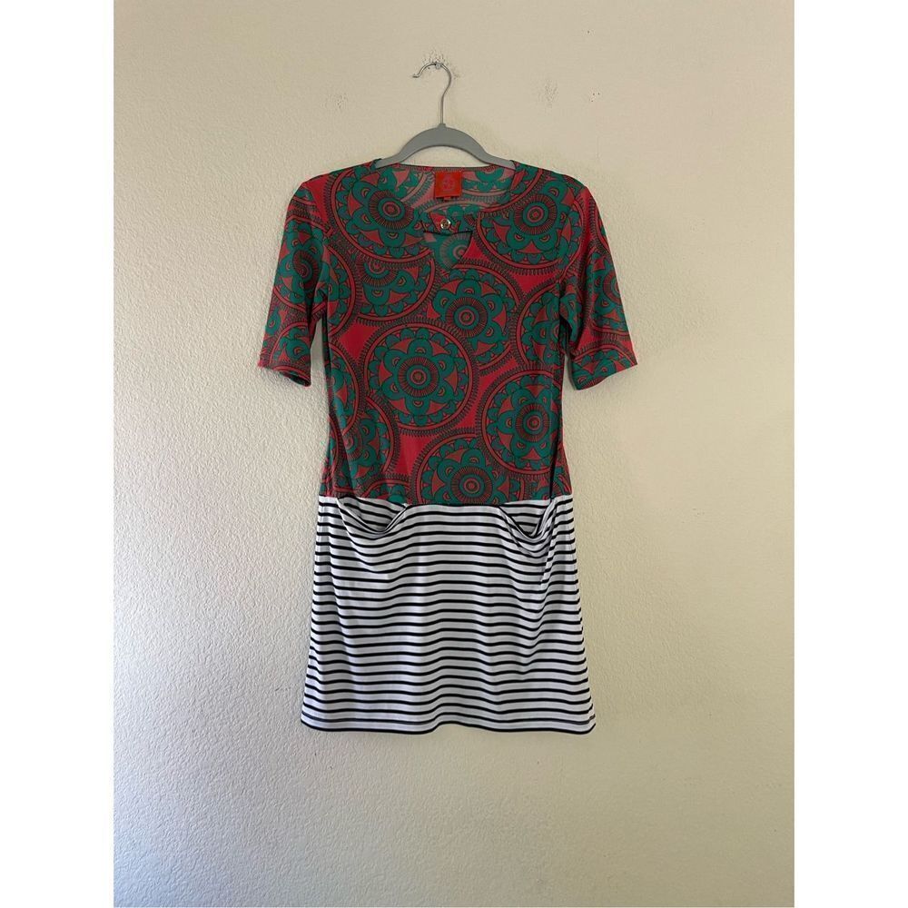 Tracy‎ Negoshian Stripe Color Block Short Sleeve Shift Dress Size Xsmall